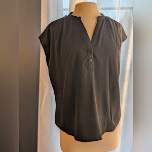 Banana Republic Black Cap-Sleeve Split-Neck Blouse